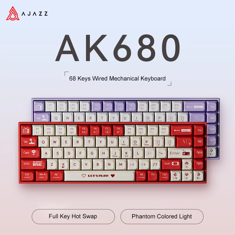 Gaming Keyboard Hot Swappable - AJAZZ AK680 65%有線ゲーミングメカニカルキーボード ホットスワップミニキーボード カスタムキーキャップ ガスケット式