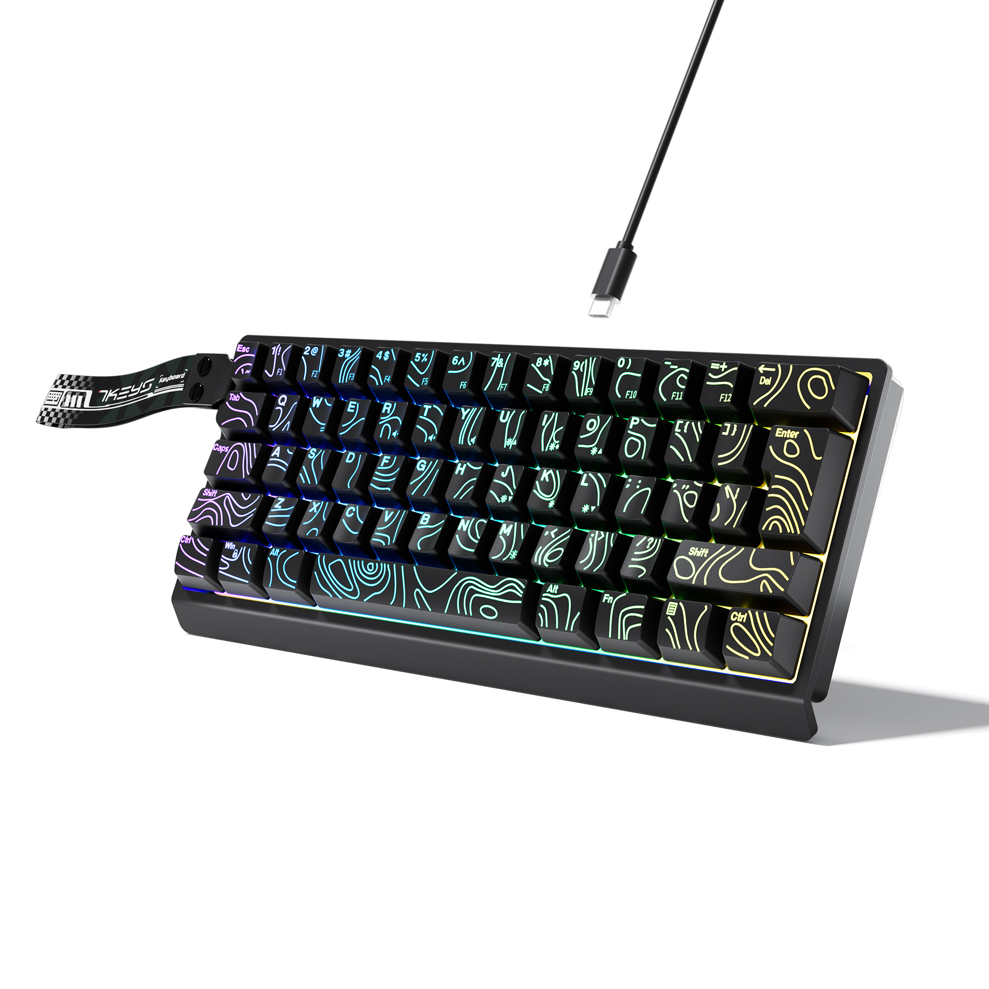 Keyboard Gaming Blue Switch - 60%コンパクト有線キーボード、RGBバックライトとグラデーションキーキャップ搭載、Windowsタブレット、ノートパソコン、ゲーマーに最適。