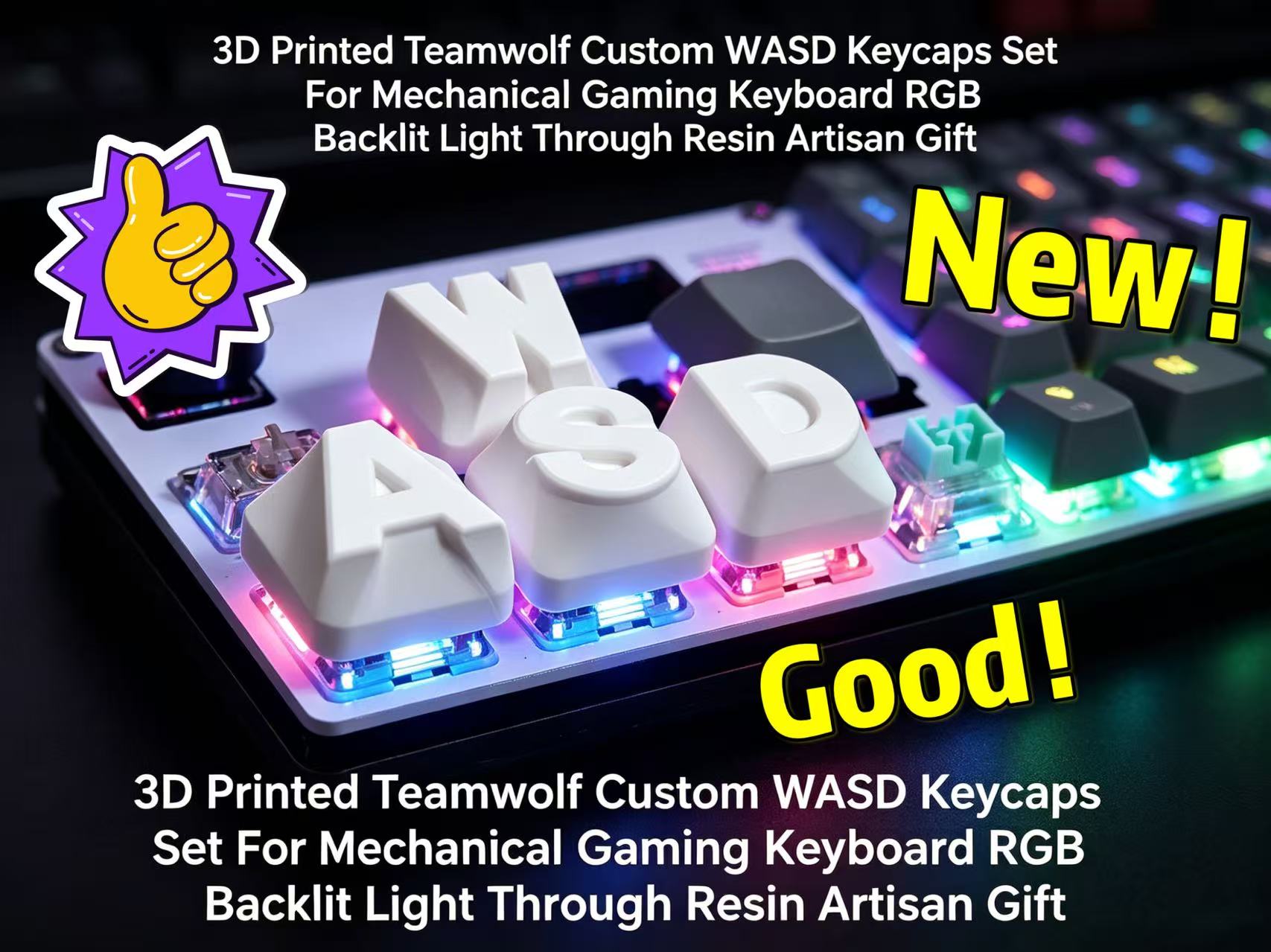 Gaming Keyboard 2026 - 2026 3D プリントされたチームウルフカスタム WASD キーキャップセットメカニカルゲーミングキーボード用 RGB